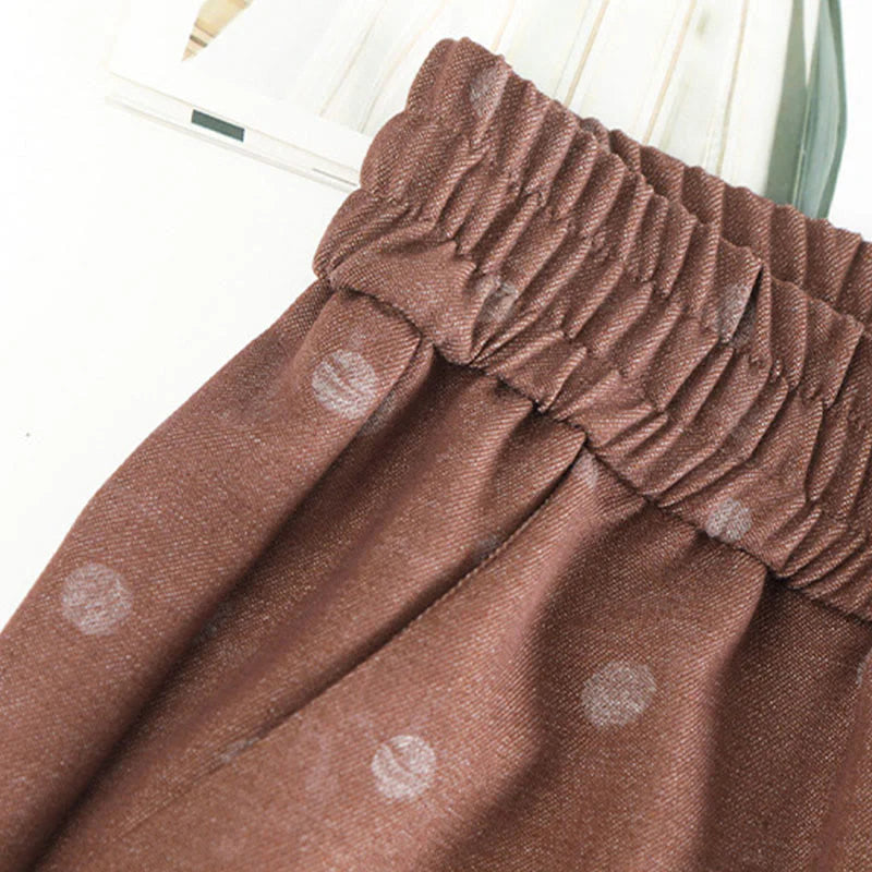 Buddha Stones Casual White Dots Pattern Polyester Women's Wide Leg Pants With Pockets