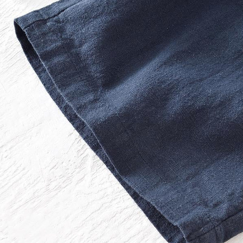 Buddha Stones Summer Solid Color Drawstring Elastic Waist Men's Cotton Linen Shorts With Pockets