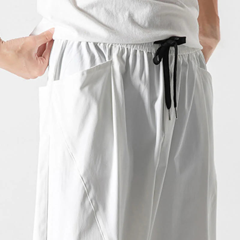 Buddha Stones Summer Solid Drawstring Ankle-Length Men's Cargo Harem Pants With Pockets