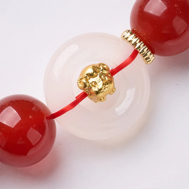 Buddha Stones Chinese Zodiac Year Of The Horse Peace Buckle Red Agate White Chalcedony Confidence Bracelet