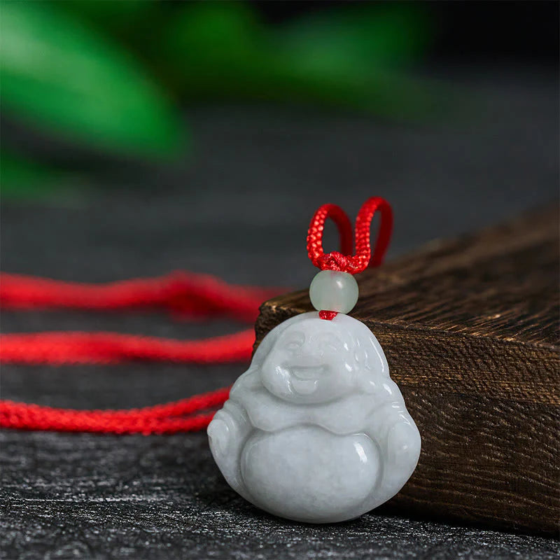 Buddha Stones Jade Laughing Buddha Prosperity Necklace Pendant