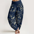 Buddha Stones Crane Floral Tree Branches Pattern Print Women's Elastic Waist Harem Pure Cotton Pants