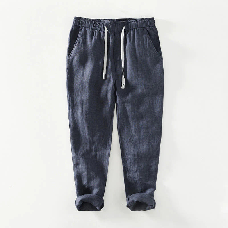 Buddha Stones Fall Solid Drawstring Elastic Waist Men's Linen Ankle-Length Pants With Pockets