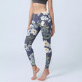 Buddha Stones Blue White Lotus Flowers Oil Painting Print Gym Leggings Women's Yoga Pants