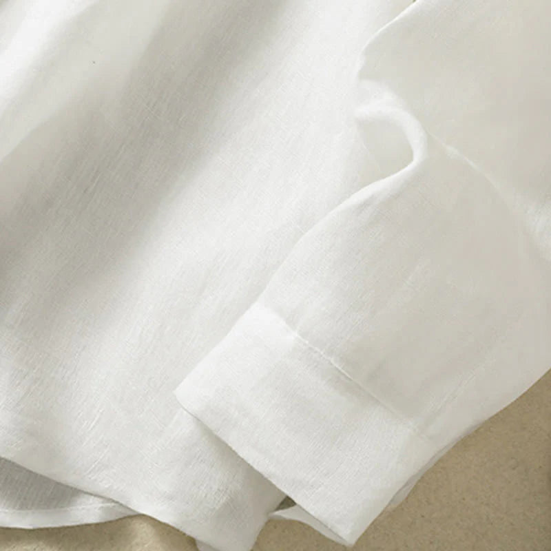 Buddha Stones Spring Plain Buttons Design V-Neck Long Sleeve Women's Cotton Linen Shirt