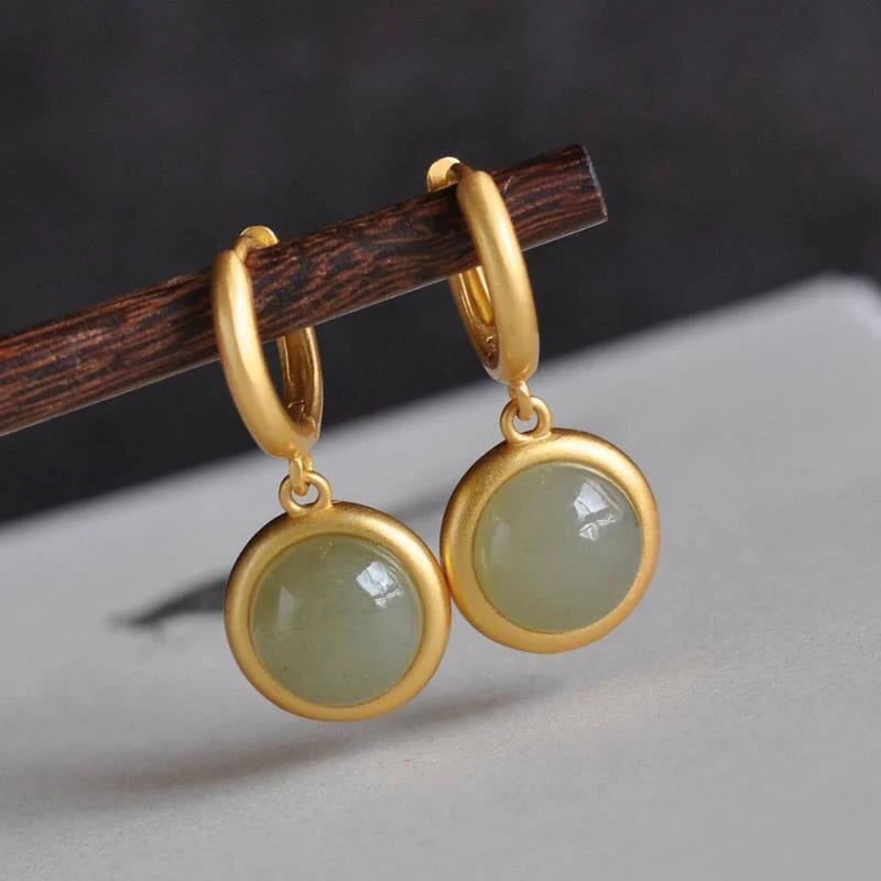 Buddha Stones 925 Sterling Silver White Jade Agate Prosperity Earrings