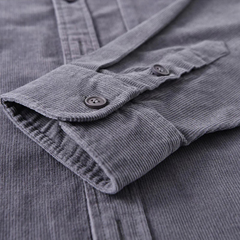 Buddha Stones Plain Button Down Cotton Corduroy Men's Long Sleeve Jacket