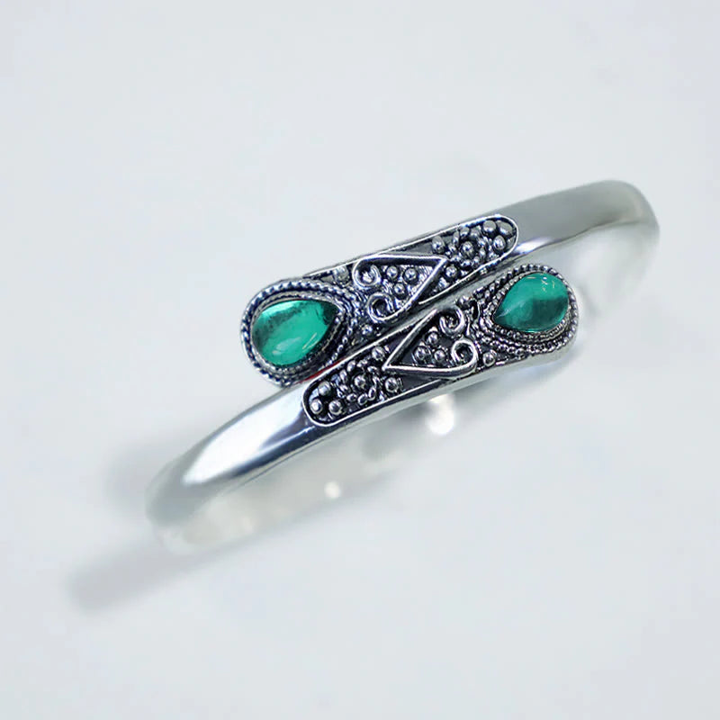Buddha Stones Zircon Water Drop Pattern Healing Cuff Bracelet Bangle