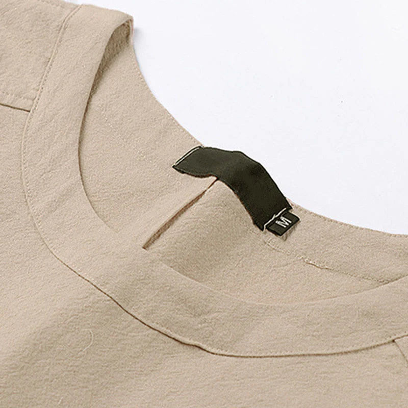 Buddha Stones Summer Casual Crew Neck Men's Half Sleeve Cotton Linen T-Shirt