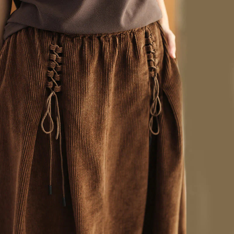 Buddha Stones Women's Plain Corduroy 7-8 Length Skirt With Pockets