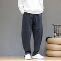 Buddha Stones Winter Solid Color Fleece-lined Men's Cotton Linen Pants With Pockets