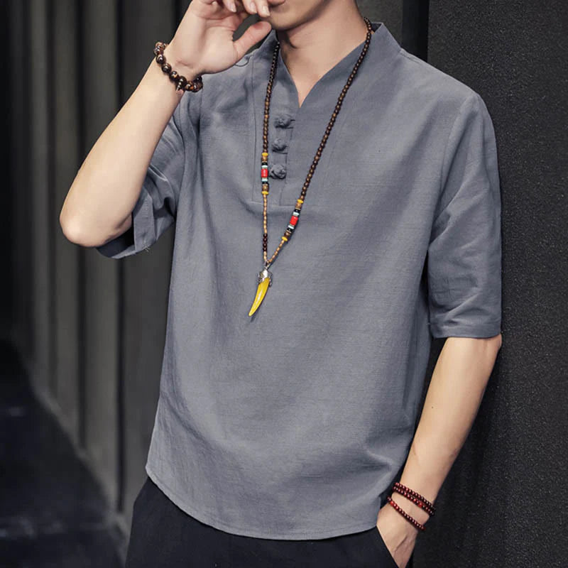 Buddha Stones Casual Summer Half Sleeve Shirt Cotton Men Clothing