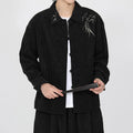 Buddha Stones Embroidery Bamboo Pattern Frog-Button Desgin Long Sleeve Men's Cotton Corduroy Jacket