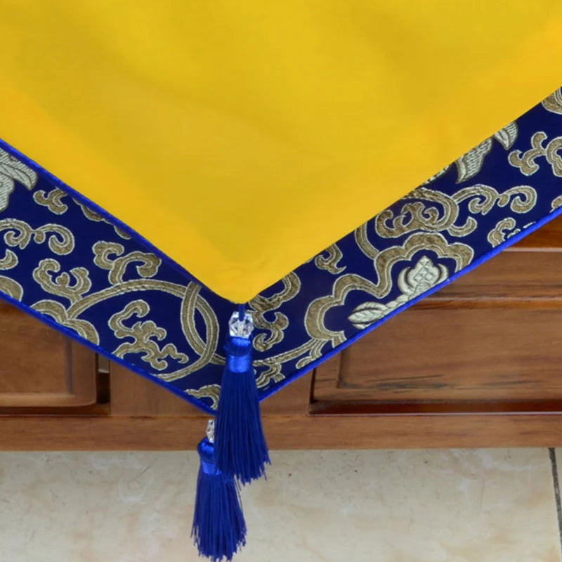 Buddha Stones Prayer Altar Flower Vajra Dragon Pattern Tibetan Auspicious Symbols Tassels Jacquard Table Runner