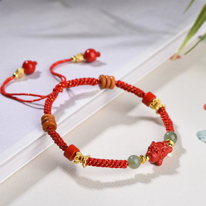 Buddha Stones Year Of The Horse Cinnabar Hetian Jade Red String Blessing Bracelet