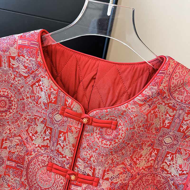 Buddha Stones Women's Jacquard Symmetric Floral Pattern Long Sleeve Jacket With Pockets