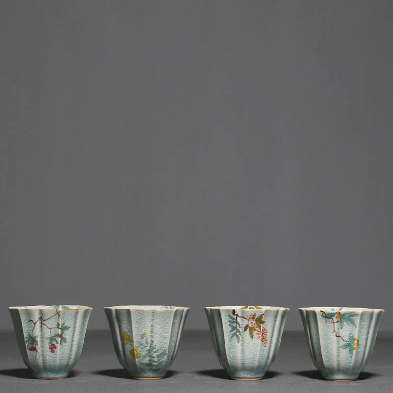 Buddha Stones Loquat Dogwood Hawthorn Morning Glory Ceramic Teacup Kung Fu Tea Cup