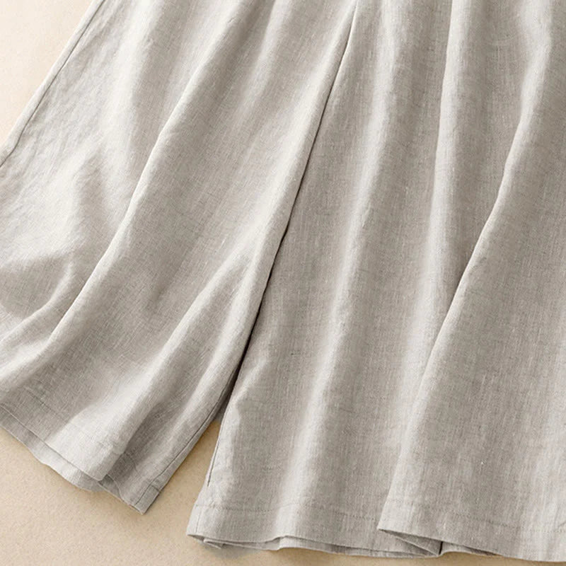 Buddha Stones Summer Elastic Waist Women's Capri Cropped Wide Leg Pants With Pockets