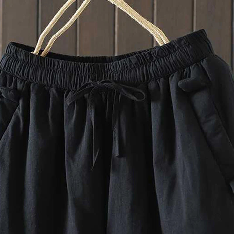 Buddha Stones Women's Winter Drawstring Fleece-Lined Thermal Harem Pants With Pockets