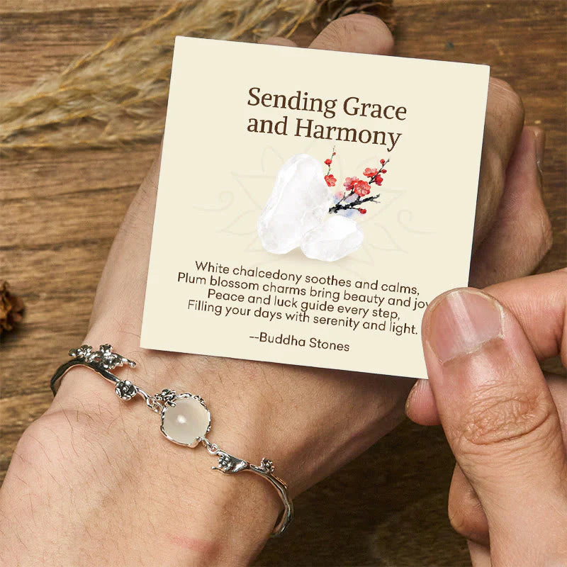 Buddha Stones Sending Grace and HarmonyPlum Blossom Chalcedony Bracelet Includes Gift Message Card