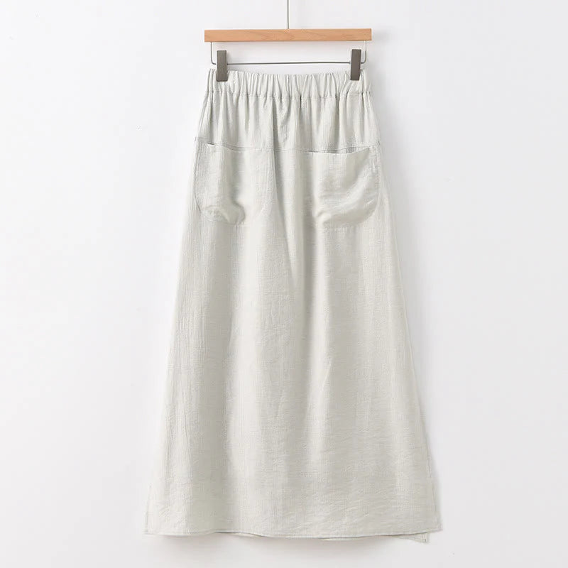 Buddha Stones Solid Color Hem Slit Design Women's Skirt Pants With Pockets