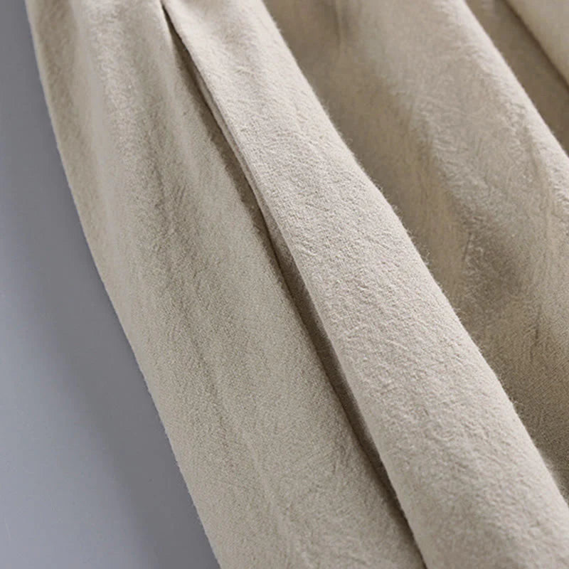 Buddha Stones Plain Drawstring Tapered Ankle-Length Men's Cotton Linen Pants With Pockets