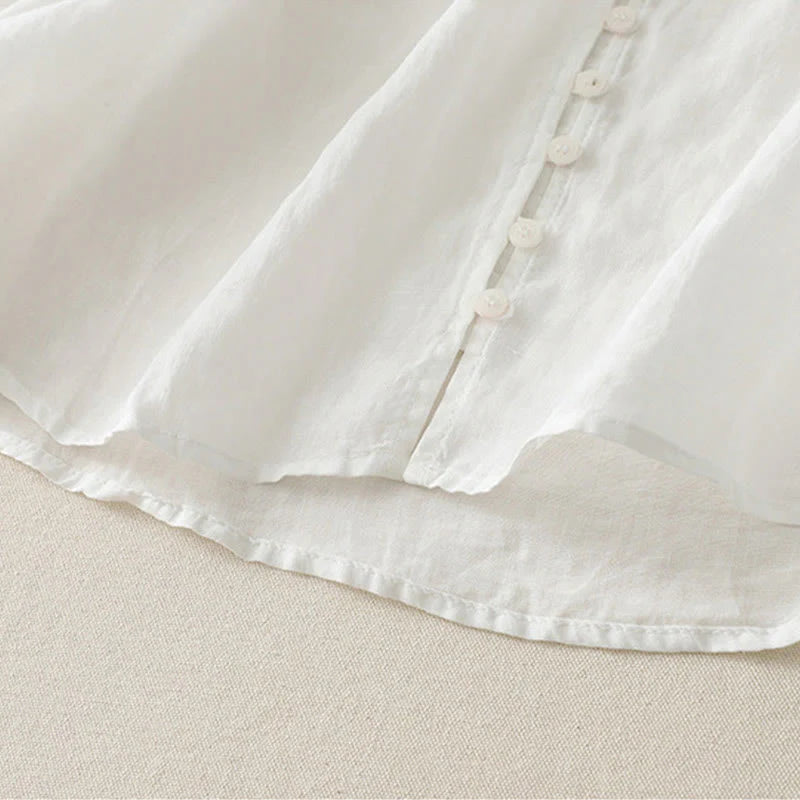 Buddha Stones Embroidery Button-down Women's Cotton Linen Shirt