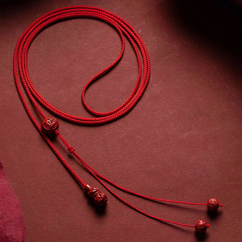 Buddha Stones Natural Cinnabar Chinese ZodiacÂ Gourd Calm Blessing Red String Belly Chain