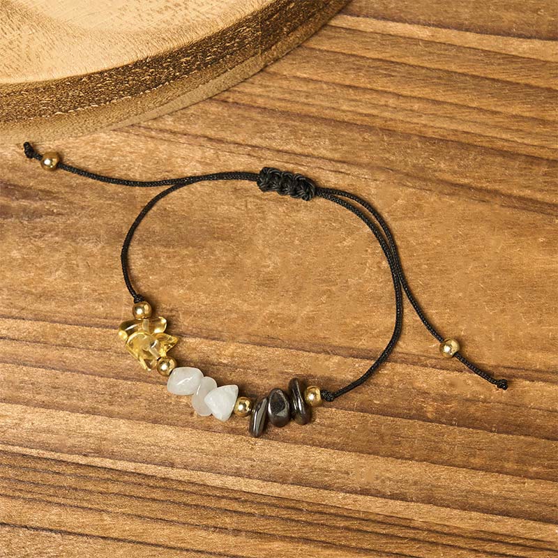Buddha Stones Citrine Green Aventurine Pyrite Success Rope Card Bracelet