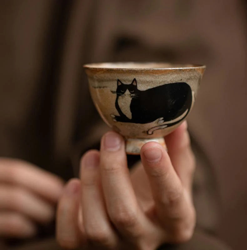 Buddha Stones Small Cute Cat Teacup Kung Fu Tea Cup 60ml