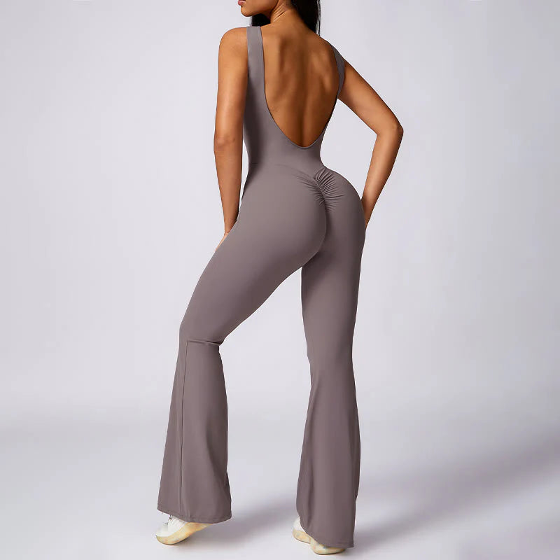 Buddha Stones Women Casual Sleeveless Jumpsuit Flare Pants Sports Fitness Yoga Bodysuit