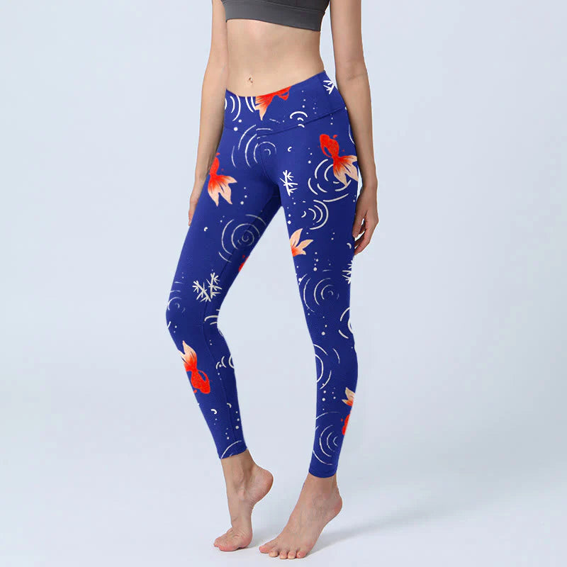 Buddha Stones Goldfish Water Ripples Pattern Print Gym Leggings Women's Yoga Pants