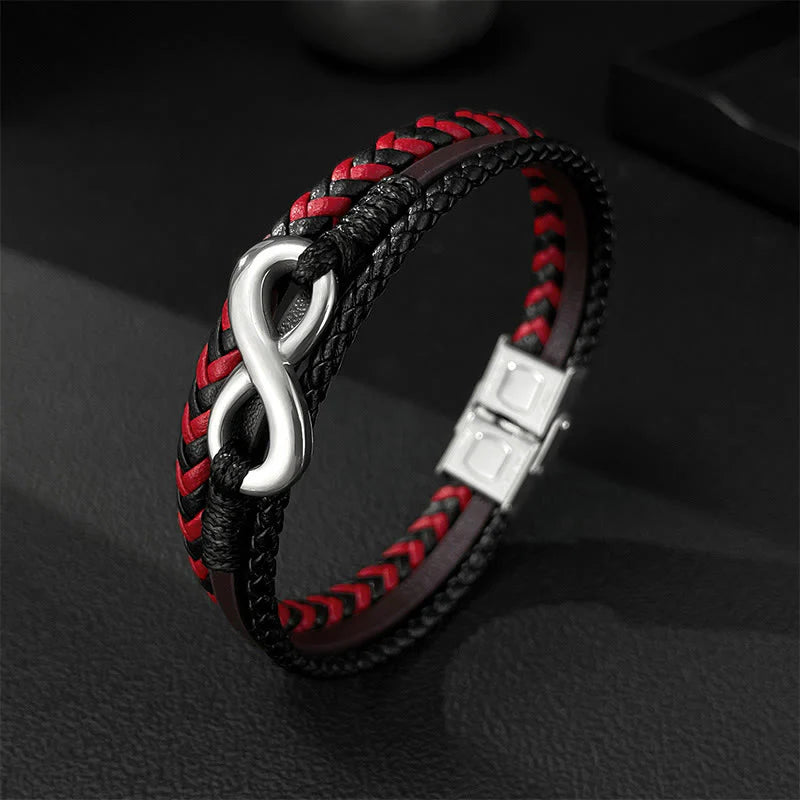 Buddha Stones Infinitely Design Titanium Steel Braided Three-layer Leather Balance Bracelet