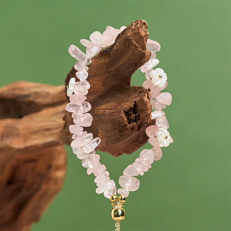 Buddha Stones Irregular Crystal Flower Design Amethyst White Crystal Balance Bracelet