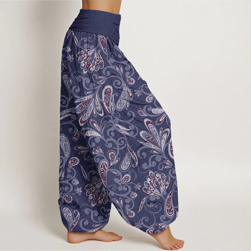 Buddha Stones Cotton Casual Flower Petals Design Women's Elastic Waist Harem Pants