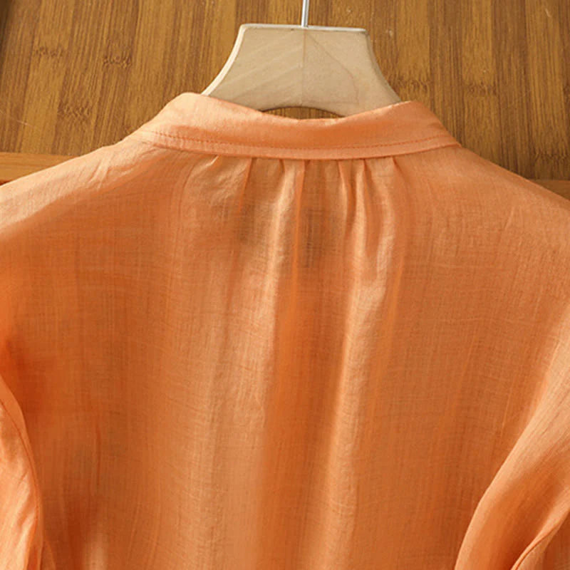 Buddha Stones Casual Plant Embroidery Stand Collar Women's Cotton Blend Three Quarter Sleeve Shirt