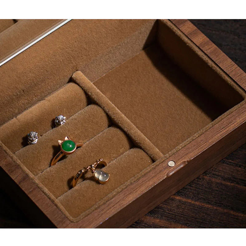 Buddha Stones Vintage Handmade Black Walnut Wood Jewelry Storage Box With Mirror