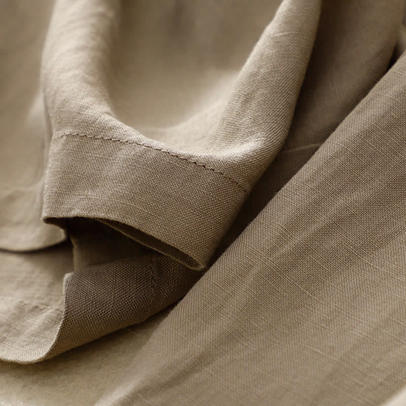 Buddha Stones Summer Plain Color 7-8 Length Cotton Linen Women's Wide Leg Pants With Pockets Zipper