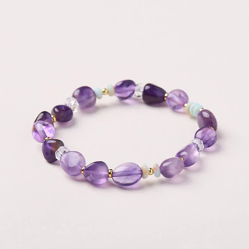 Buddha Stones Natural Irregular Amethyst Shoushan Stone White Crystal Healing Bracelet