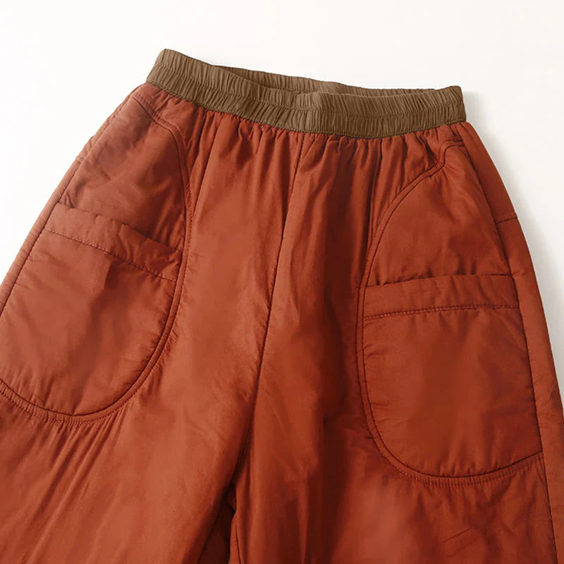 Buddha Stones Women's Winter Plain Elastic Waist Design Thickened Harem Pants With Pockets