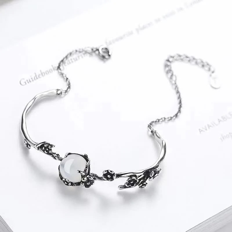 Buddha Stones Sending Grace and HarmonyPlum Blossom Chalcedony Bracelet Includes Gift Message Card