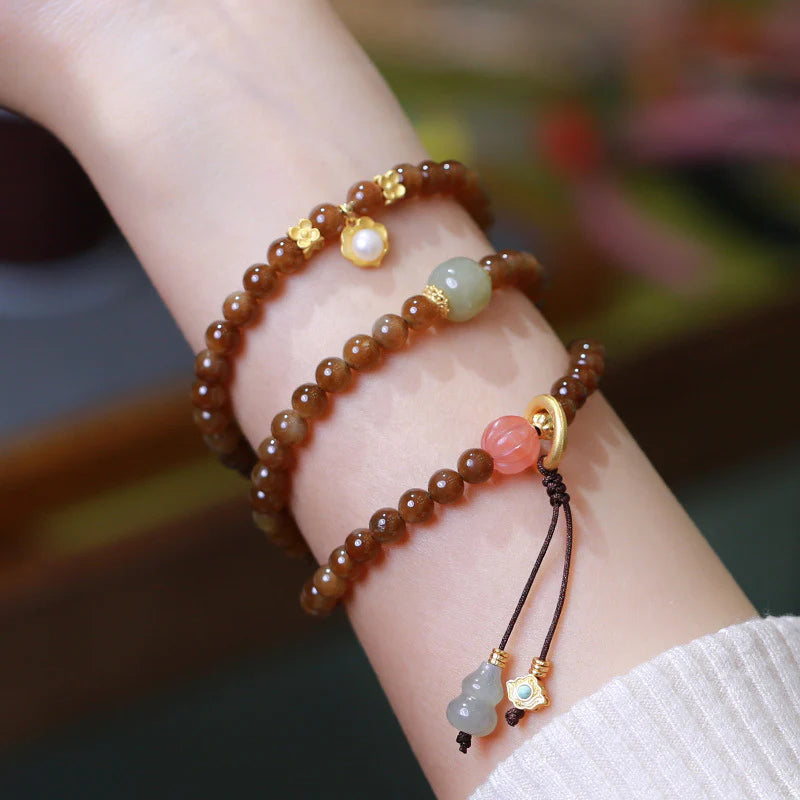 Buddha Stones Jade Butterfly Gourd Prosperity Luck Bracelet Necklace