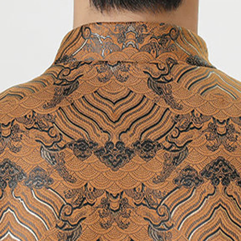 Buddha Stones Frog-Button Chinese Tang Suit Wave Shape Long Shirt Men Jacket Clothing (Extra 30% Off | USE CODE: FS30)