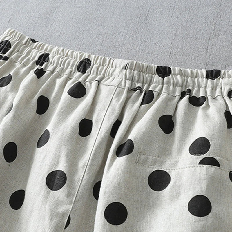 Buddha Stones Polka Dot Floral Pattern Pattern Women's Cotton Linen Harem Pants With Pockets