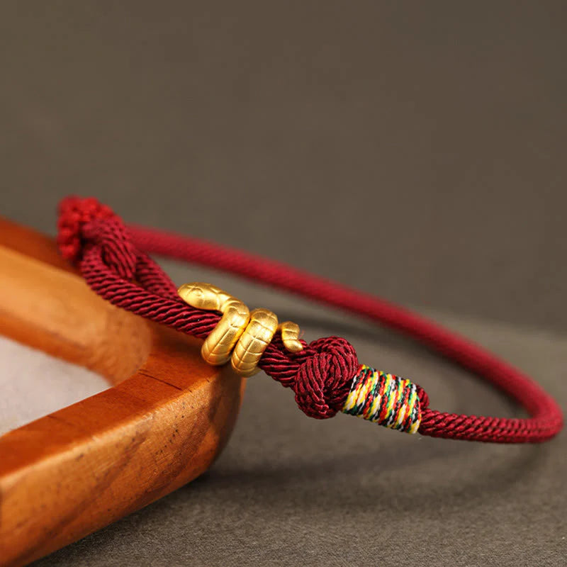 Buddha Stones 999 Gold Year of the Snake Design Handmade Luck Protection Rope Braided Bracelet (Extra 30% Off | USE CODE: FS30)