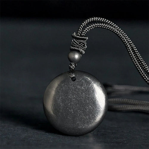 Buddha Stones Geometric Round Authentic Shungite Stone Rope Inner Strength Necklace Pendant