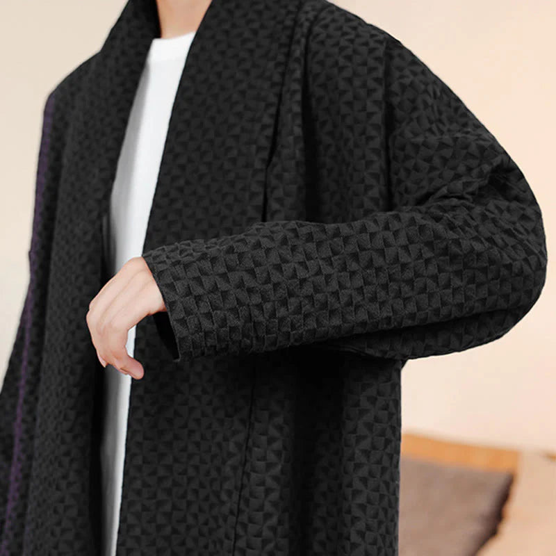 Buddha Stones Winter Jacquard Simple Design Men's Cotton Long Sleeve Kimono
