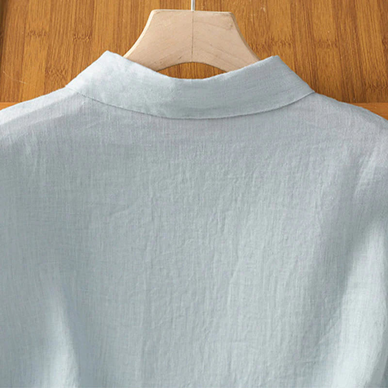 Buddha Stones Summer Plain Color Button Short Sleeve Women's Cotton Shirt