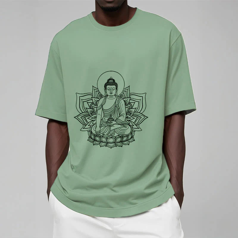 Buddha Stones Medicine Buddha Seated On A Lotus Pedestal Tee T-shirt