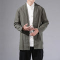 Buddha Stones Plain Simple Design Open Front Cotton Linen Men's Long Sleeve Jacket Kimono